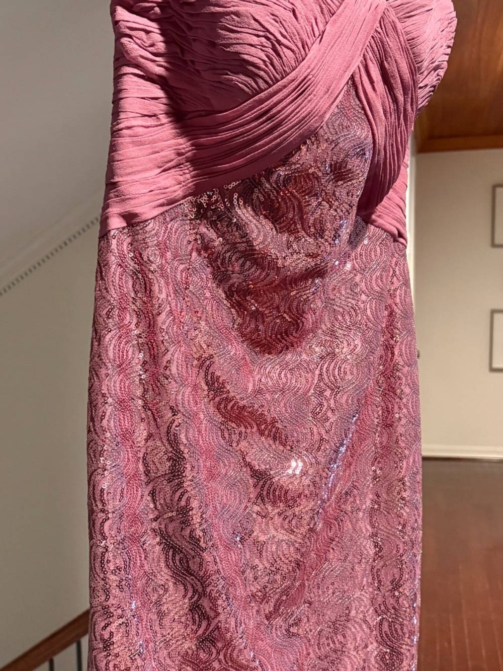 Vicky Tiel Strapless Sweetheart Rose Sequin Pleated Sheath Dress 8 - Picture 3 of 10